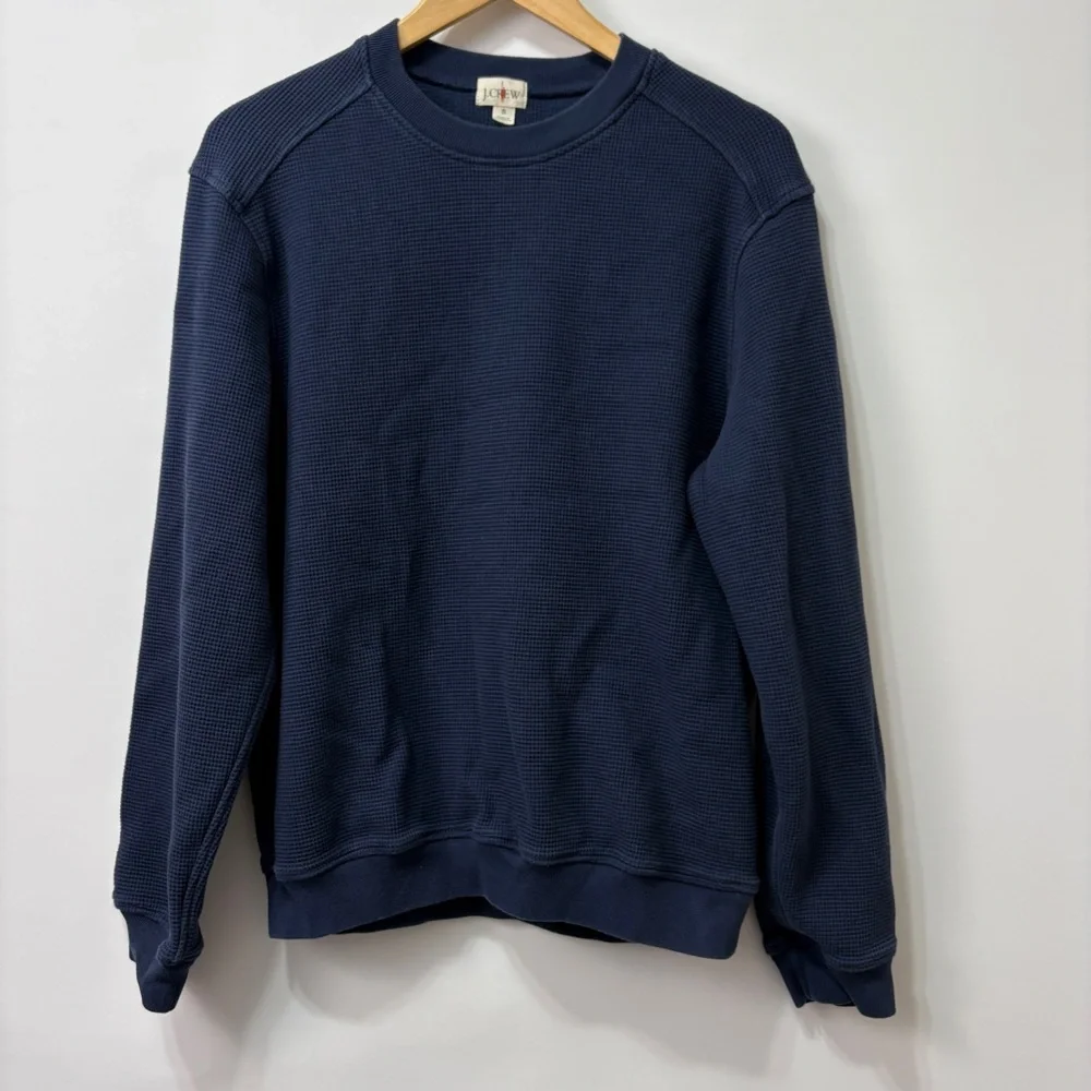 J Crew Jacquard‎ Waffle Knit Crewneck Blue Cotton Thermal Sweater Size Small